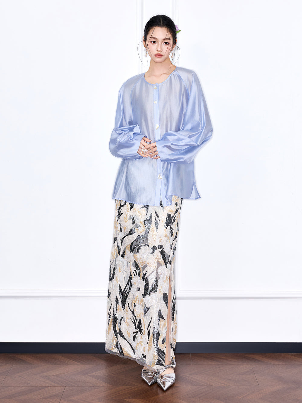 Capsule Collection “Fangfei” Oriental-Inspired New Chinese Style Light Blue Shirt
