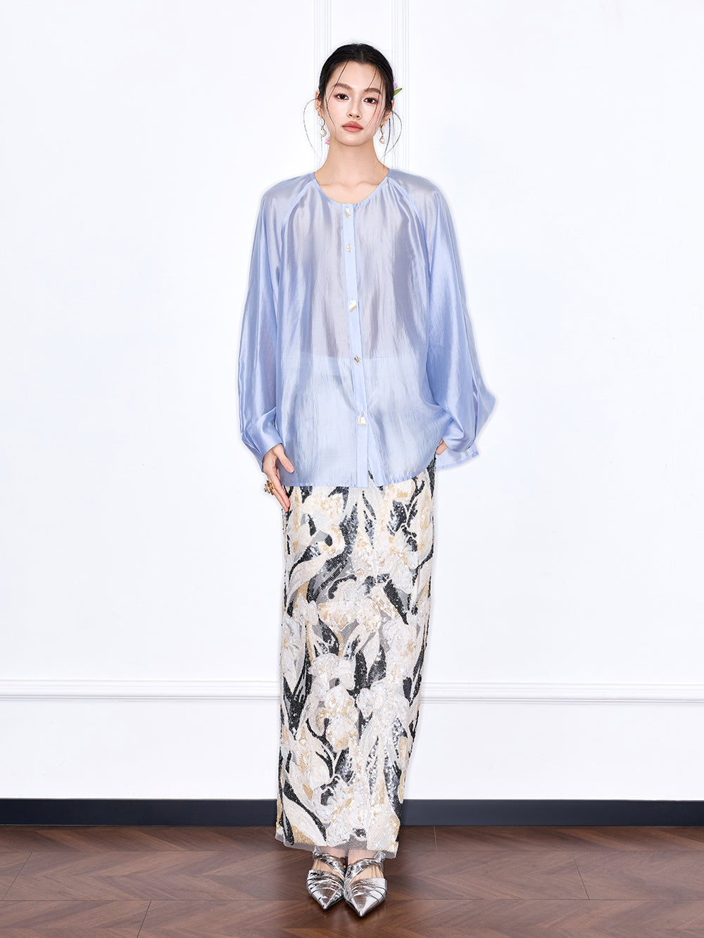 Capsule Collection “Fangfei” Oriental-Inspired New Chinese Style Light Blue Shirt