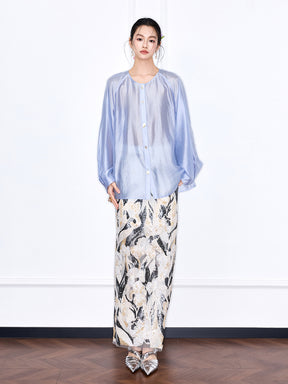 Capsule Collection “Fangfei” Oriental-Inspired New Chinese Style Light Blue Shirt