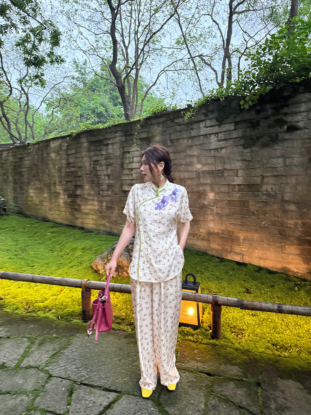 MUKZIN "Capsule Collection" New-Chinese Style Embroidered Loose Two-Tone Floral Set Pants