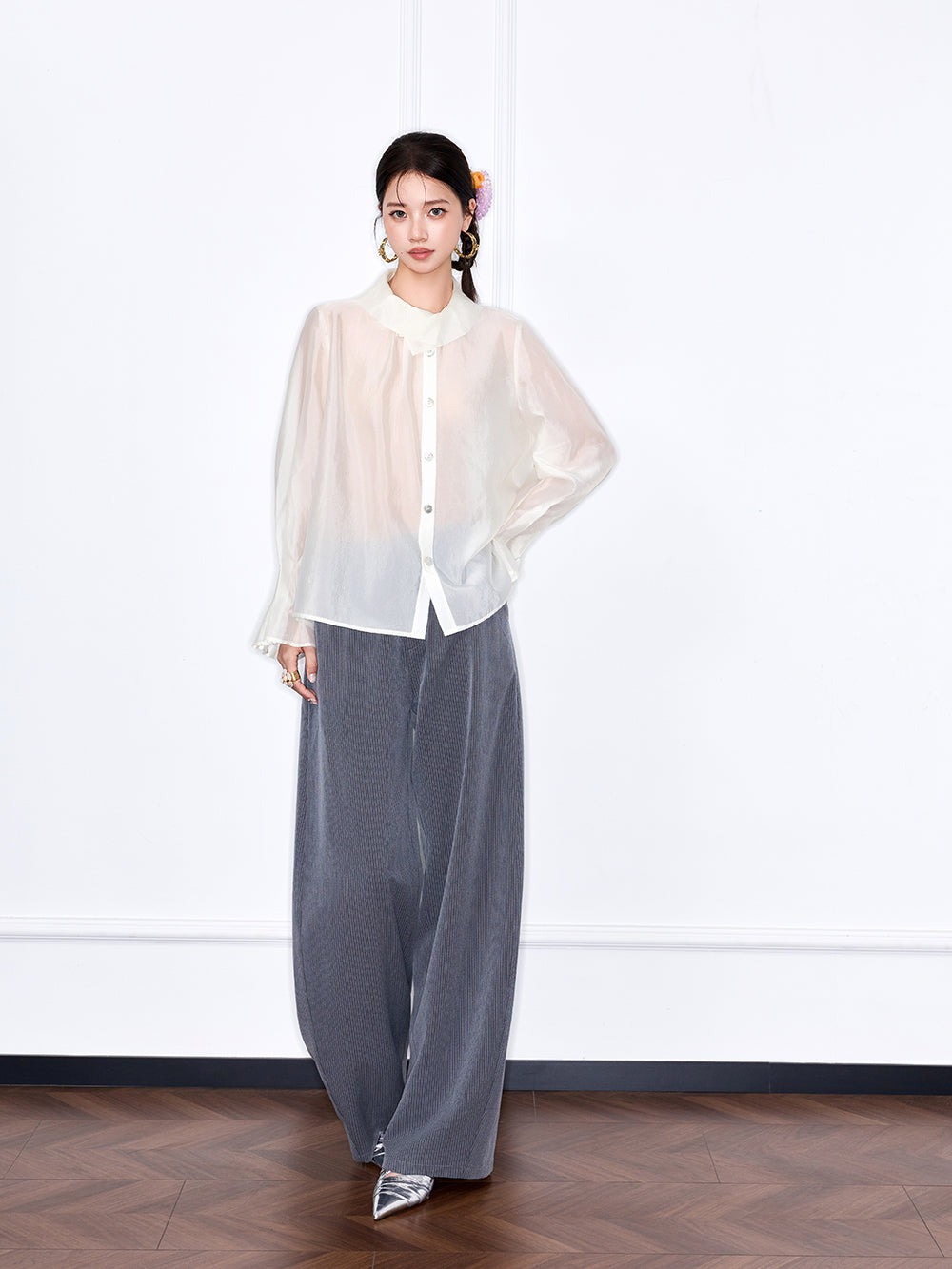 MUKZIN "Capsule Collection" Unique Designer New Chinese Style Versatile Pink/White Blouse
