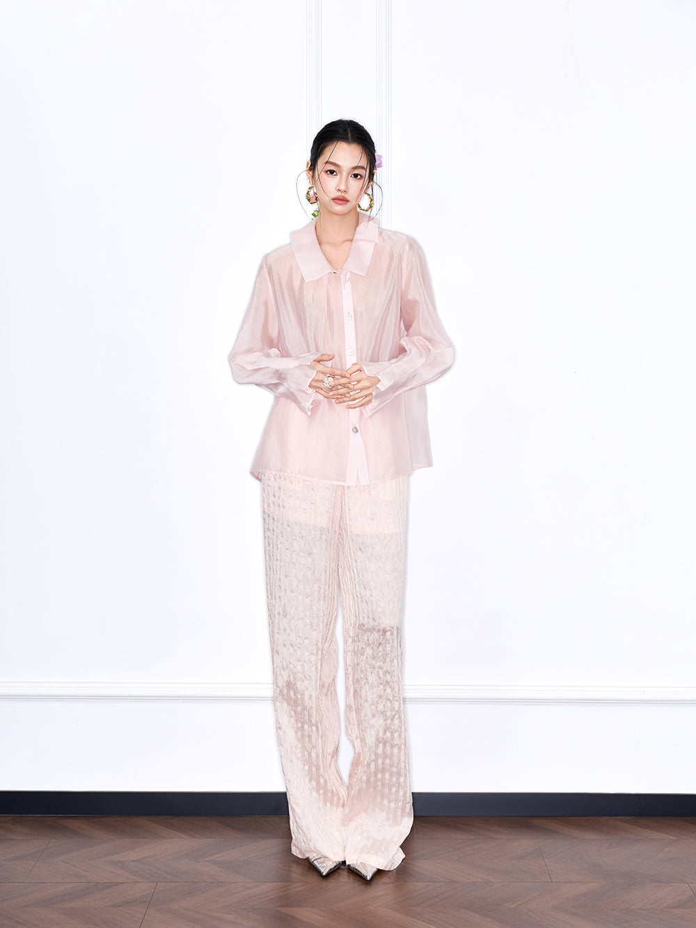 MUKZIN "Capsule Collection" Unique Designer New Chinese Style Versatile Pink/White Blouse
