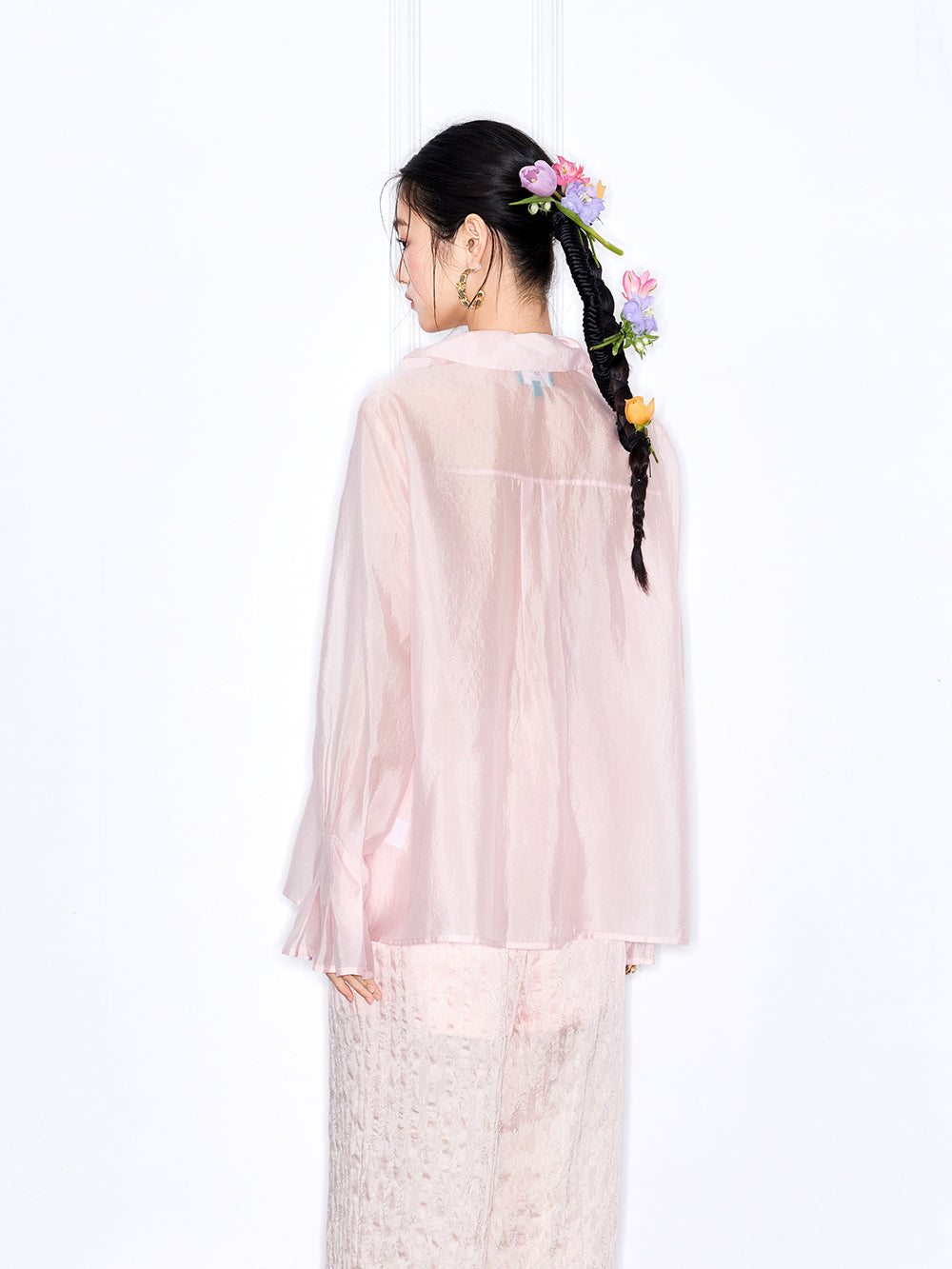 MUKZIN "Capsule Collection" Unique Designer New Chinese Style Versatile Pink/White Blouse