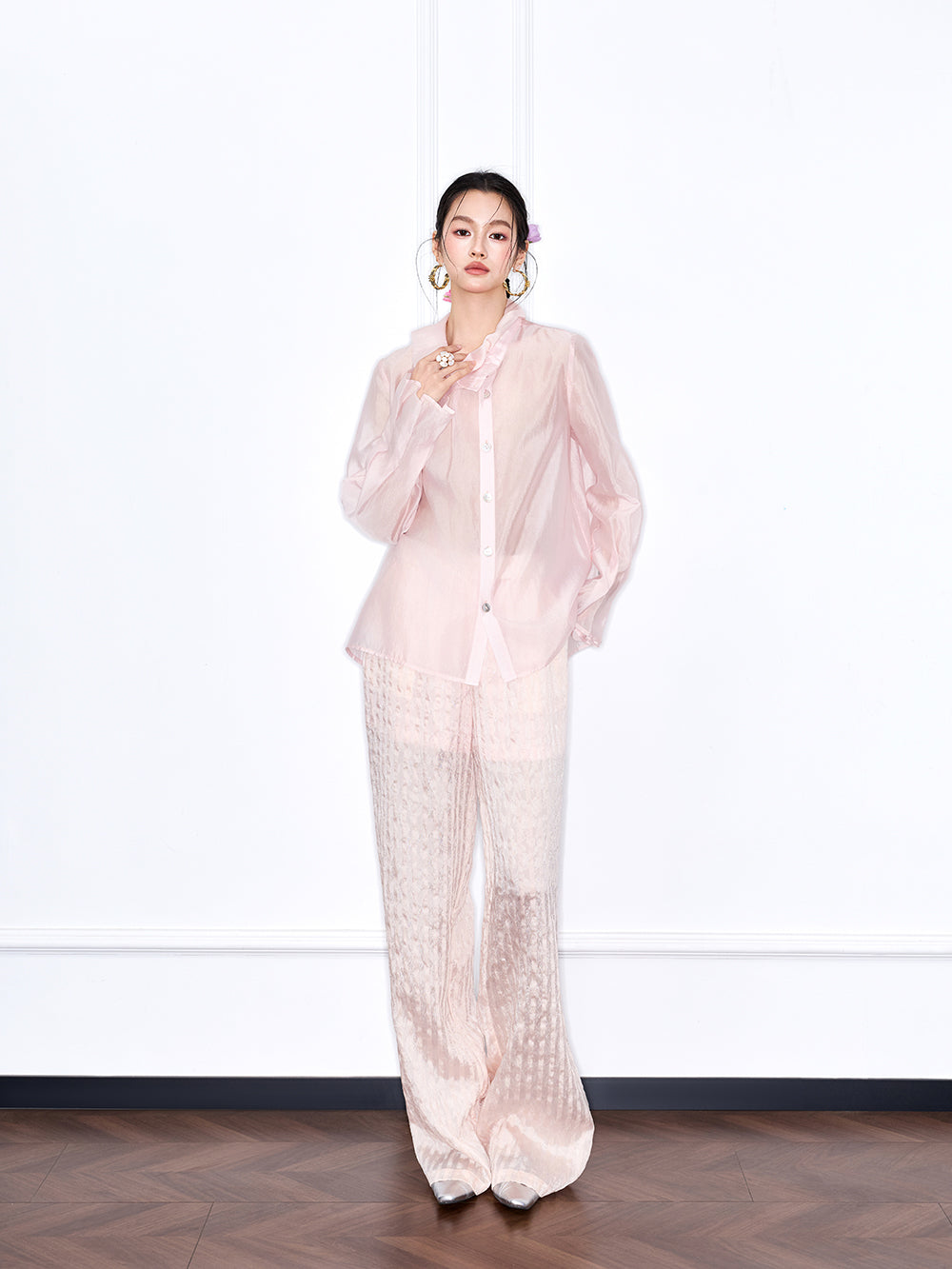 MUKZIN "Capsule Collection" Unique Designer New Chinese Style Versatile Pink/White Blouse