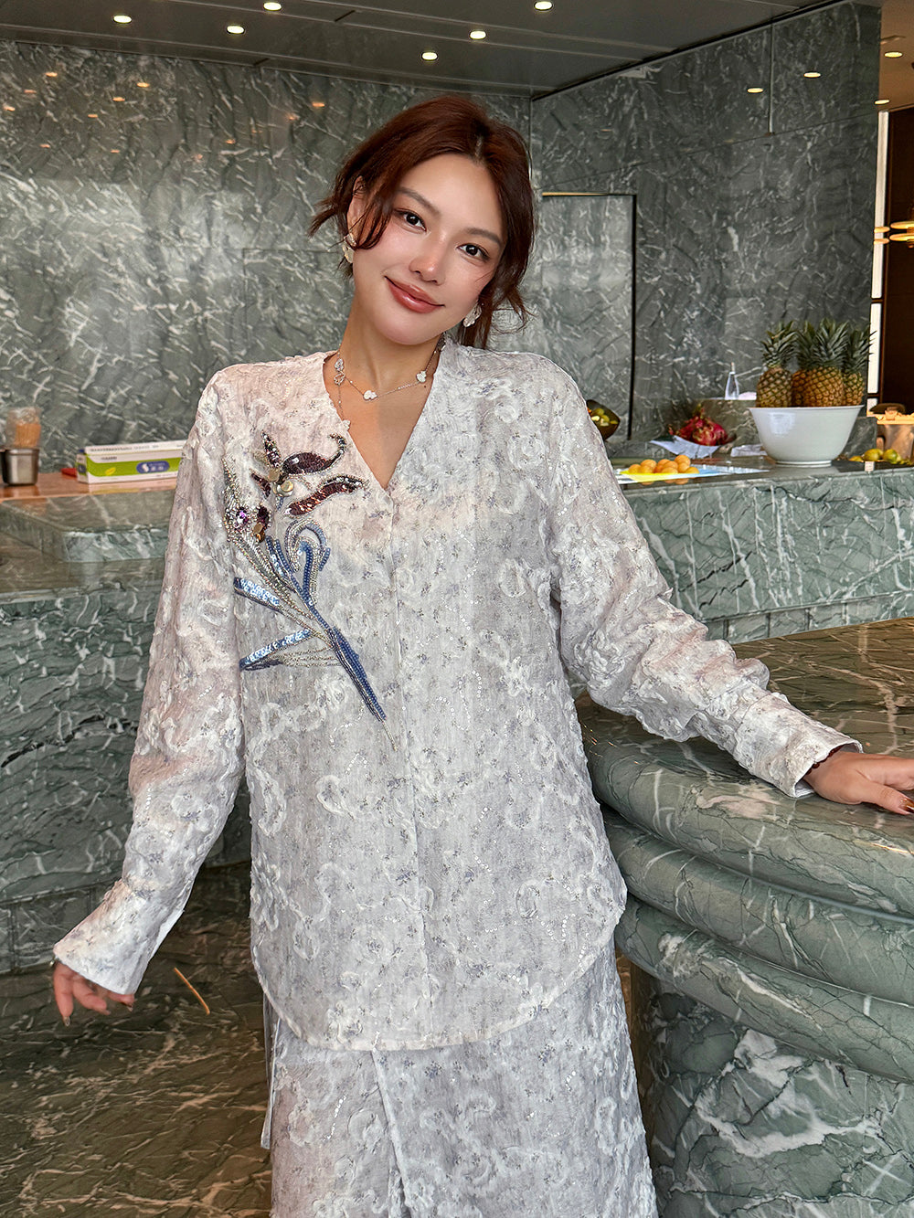 MUKZIN "Capsule Collection" Designer New Chinese Style Embroidered Matching Set Shirt