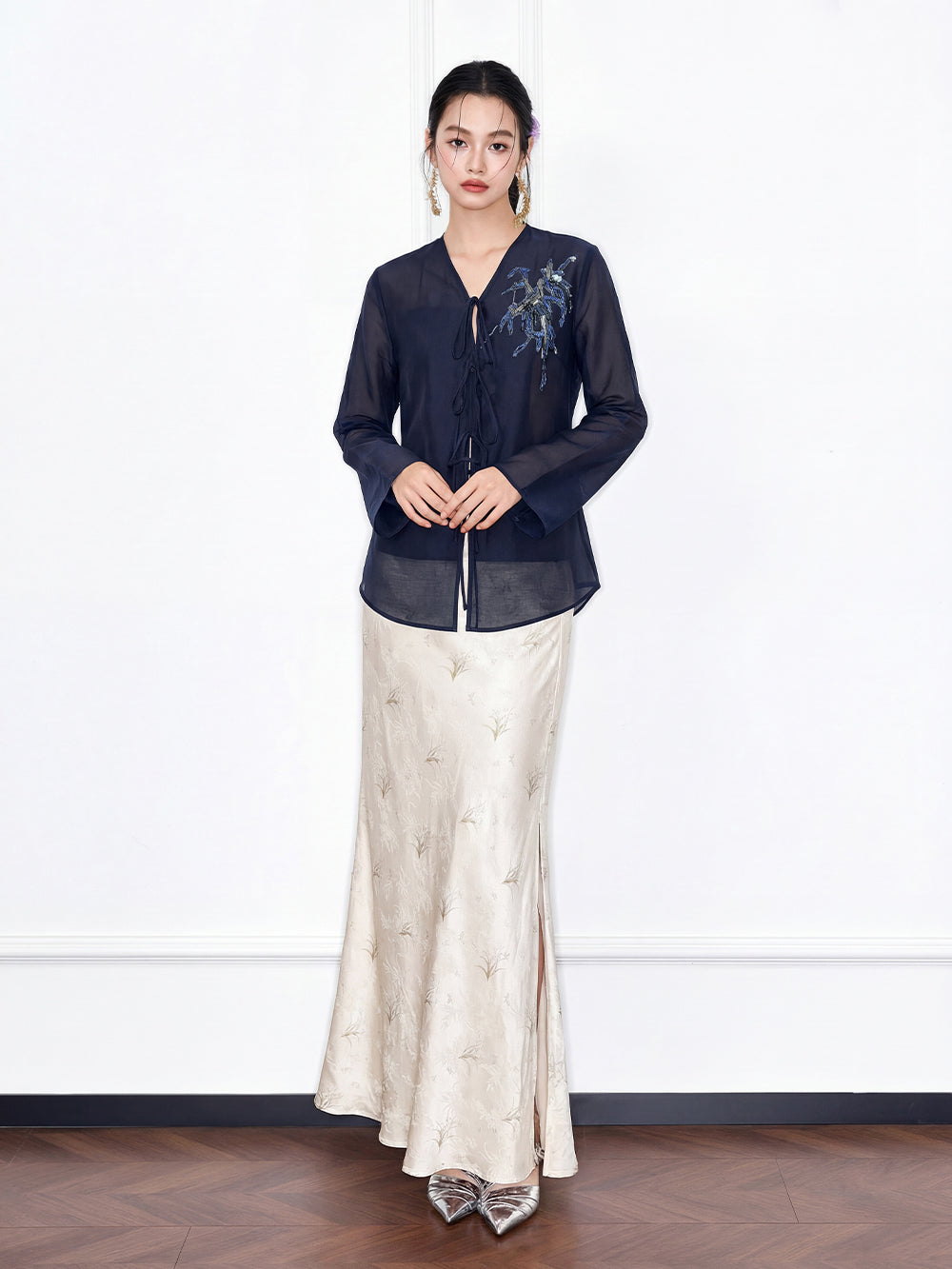 MUKZIN "Capsule Collection" New Chinese Style Heavy Embroidered Mulberry Silk Navy Shirt