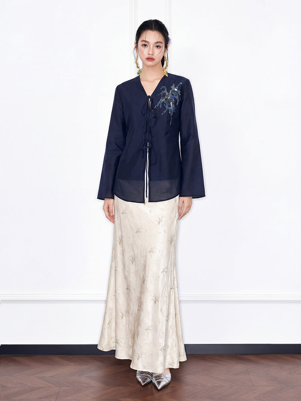 MUKZIN "Capsule Collection" New Chinese Style Heavy Embroidered Mulberry Silk Navy Shirt