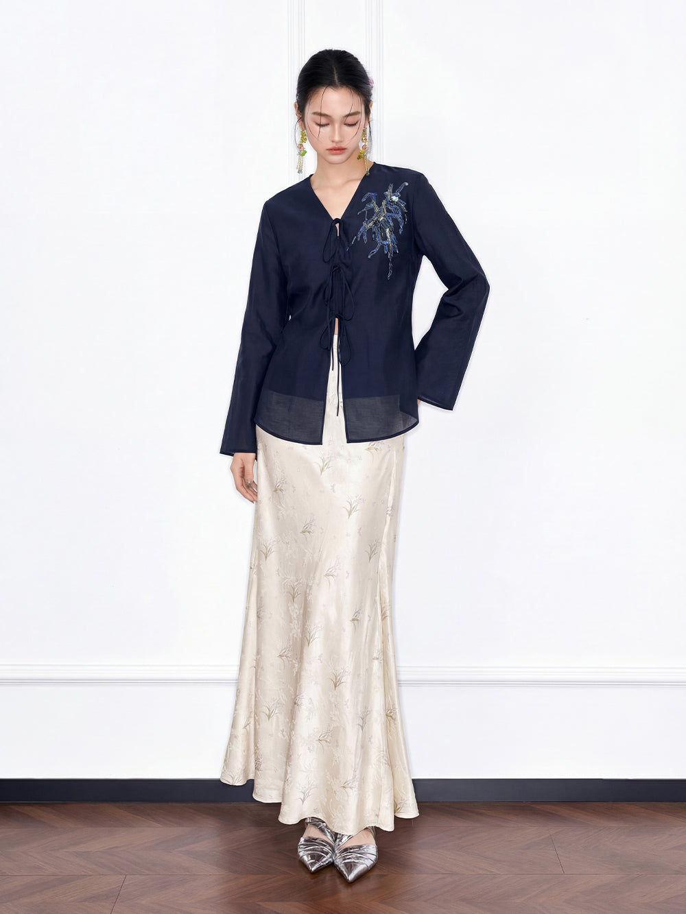 MUKZIN "Capsule Collection" New Chinese Style Heavy Embroidered Mulberry Silk Navy Shirt