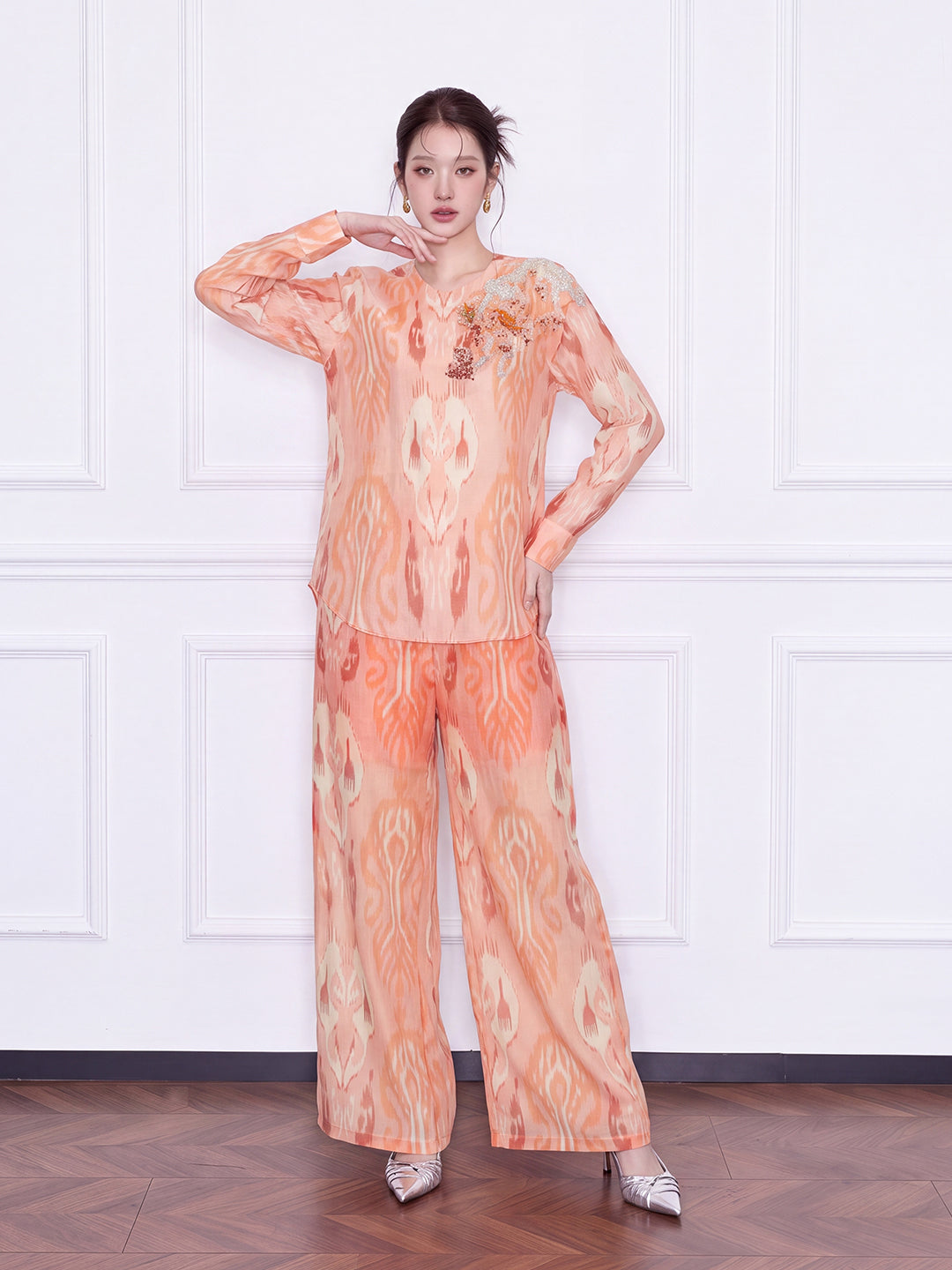 MUKZIN "Capsule Collection" New Chinese Style Orange Embroidered Printed Matching Set Trousers