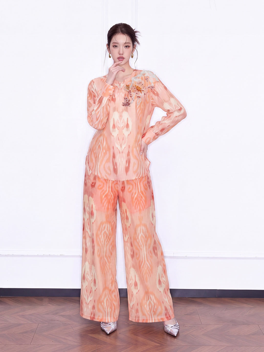 MUKZIN "Capsule Collection" New Chinese Style Orange Embroidered Printed Matching Set Trousers