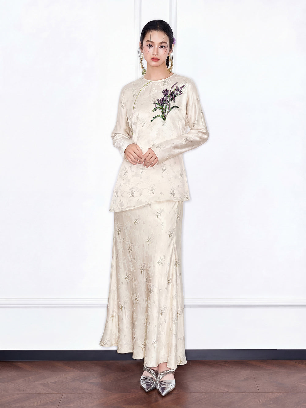 MUKZIN "Capsule Collection" New Chinese Style Slim Fit Embroidered Mulberry Silk Matching Set Top