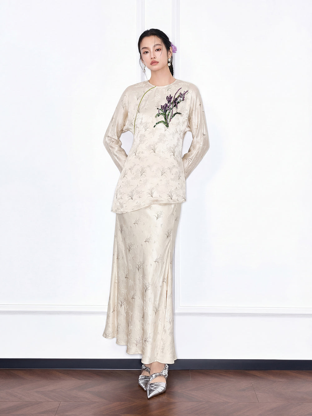 MUKZIN "Capsule Collection" New Chinese Style Slim Fit Embroidered Mulberry Silk Matching Set Top