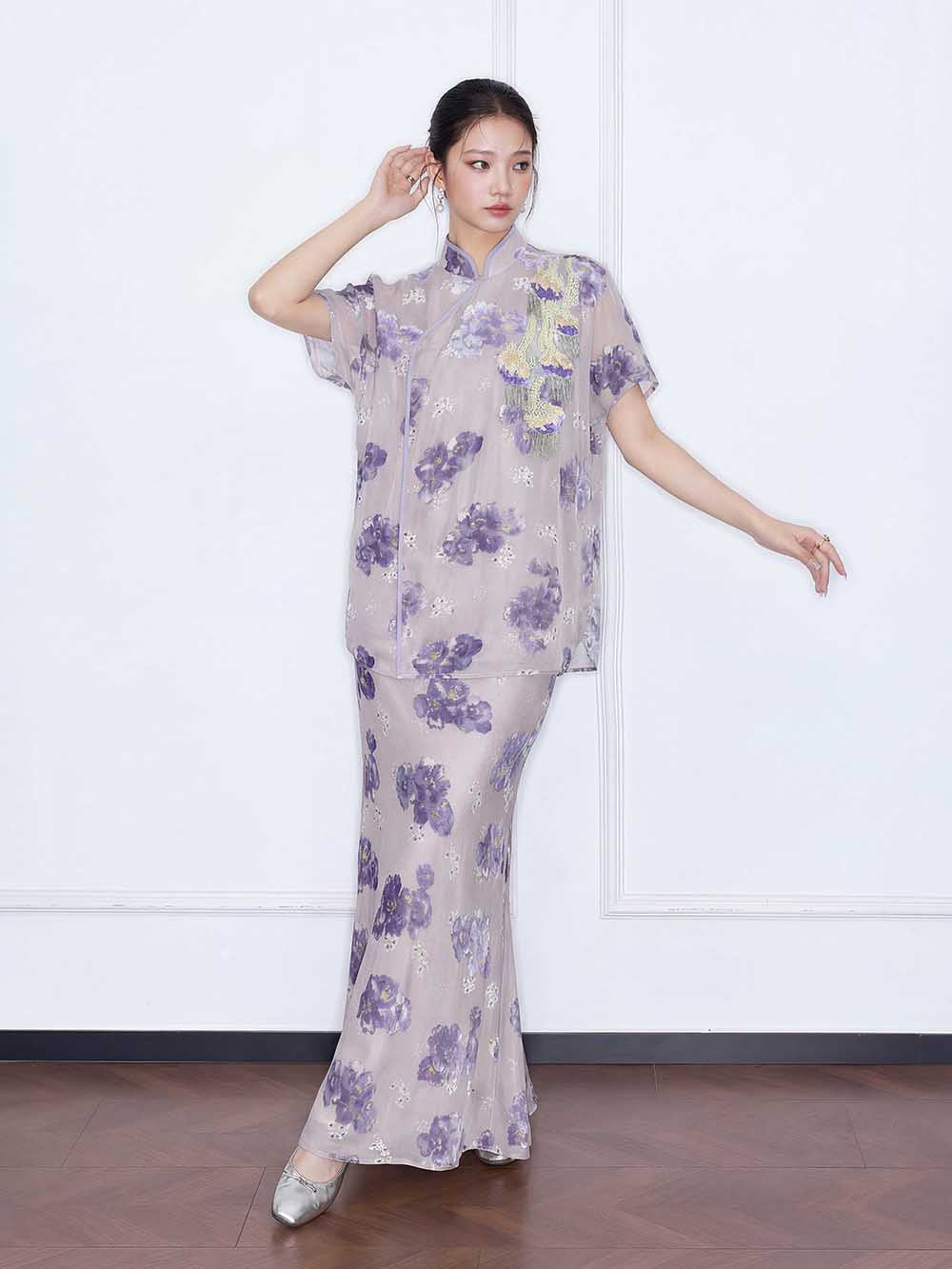 MUKZIN "Capsule Collection" Chinese Style Intangible Cultural Heritage Heavy Su Embroidery Freesia Top
