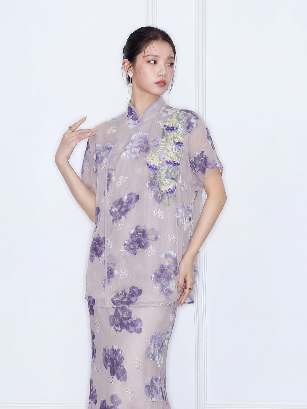 MUKZIN "Capsule Collection" Chinese Style Intangible Cultural Heritage Heavy Su Embroidery Freesia Top