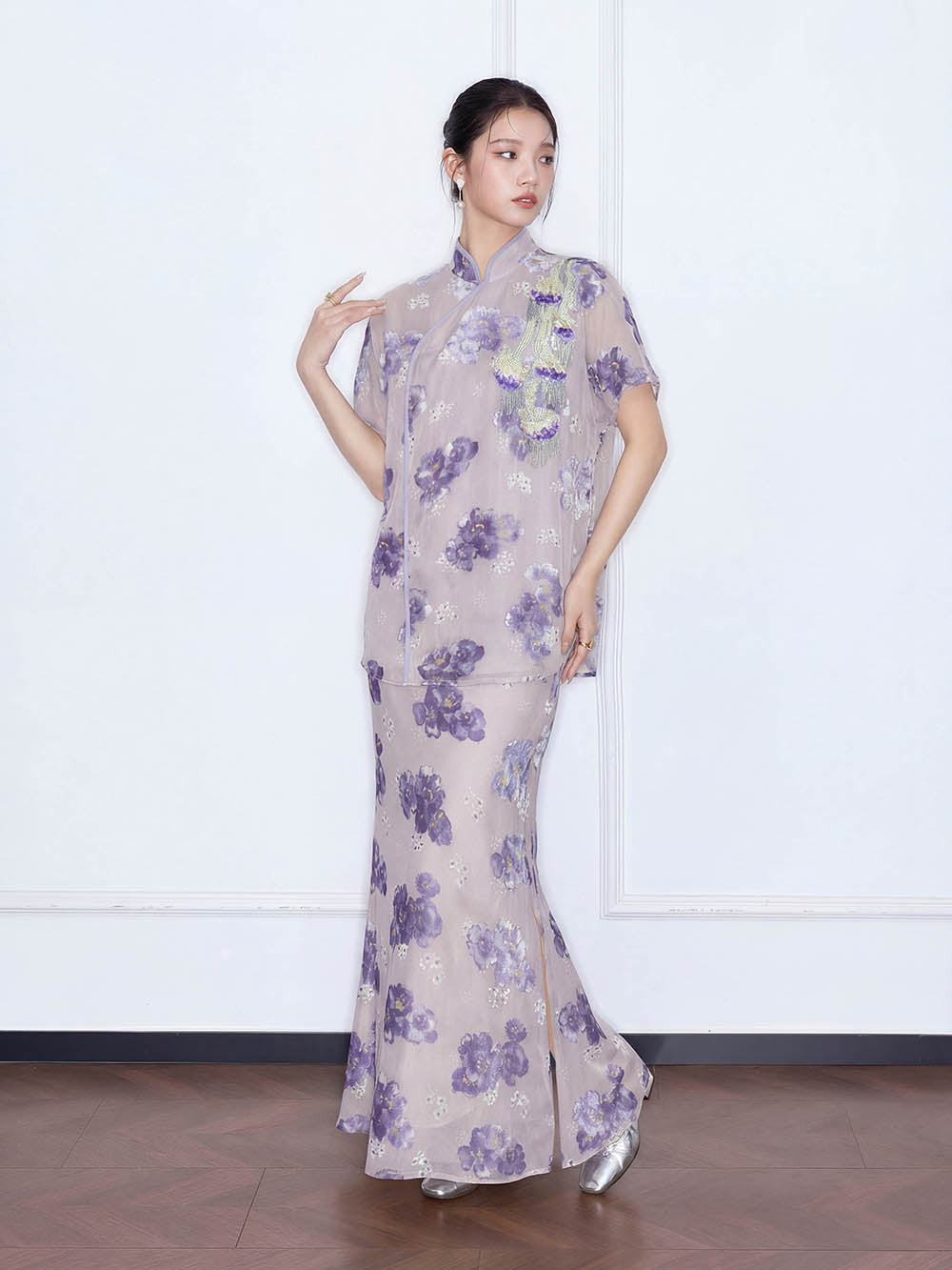 MUKZIN "Capsule Collection" Chinese Style Intangible Cultural Heritage Heavy Su Embroidery Freesia Top