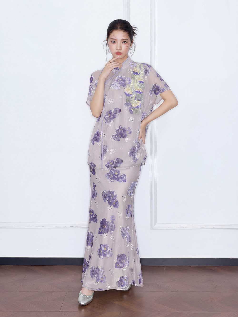 MUKZIN "Capsule Collection" Chinese Style Intangible Cultural Heritage Heavy Su Embroidery Freesia Midi Skirt