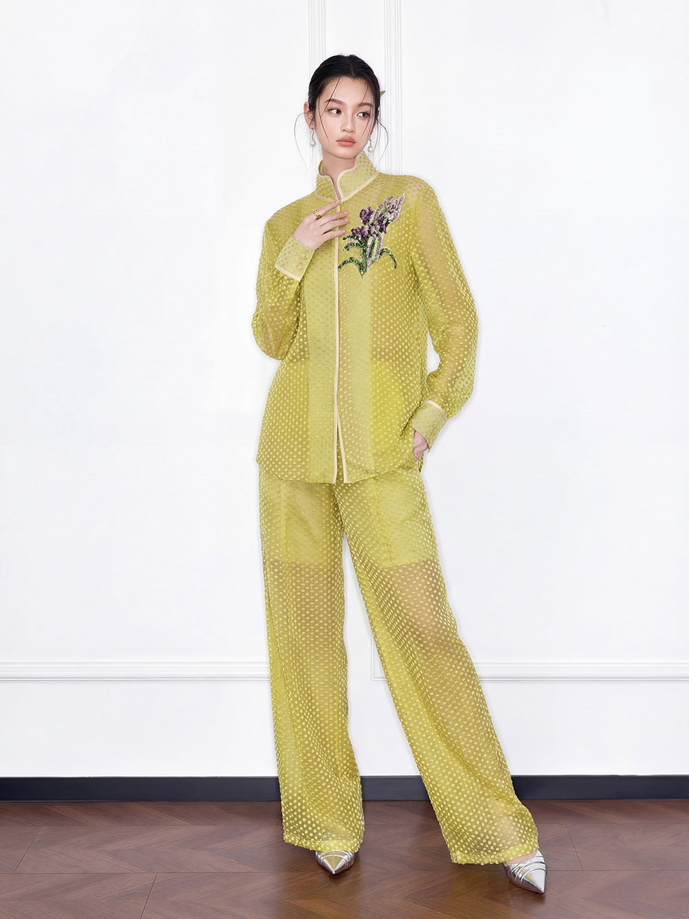 MUKZIN "Capsule Collection" New Chinese Style Embroidered Summer Silk Set, Mulberry Silk Trousers