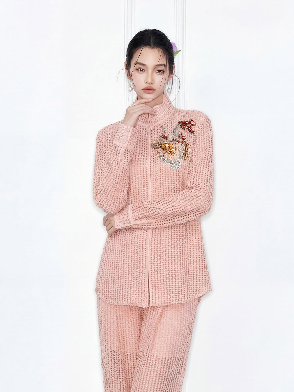 MUKZIN "Capsule Collection" New Chinese Style Embroidered Summer Silk Set, Mulberry Silk Blouse
