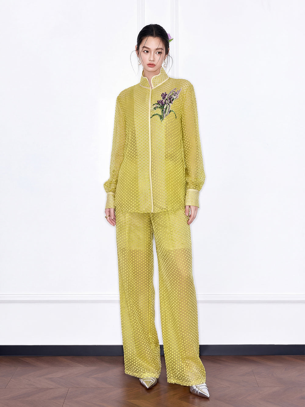 MUKZIN "Capsule Collection" New Chinese Style Embroidered Summer Silk Set, Mulberry Silk Blouse