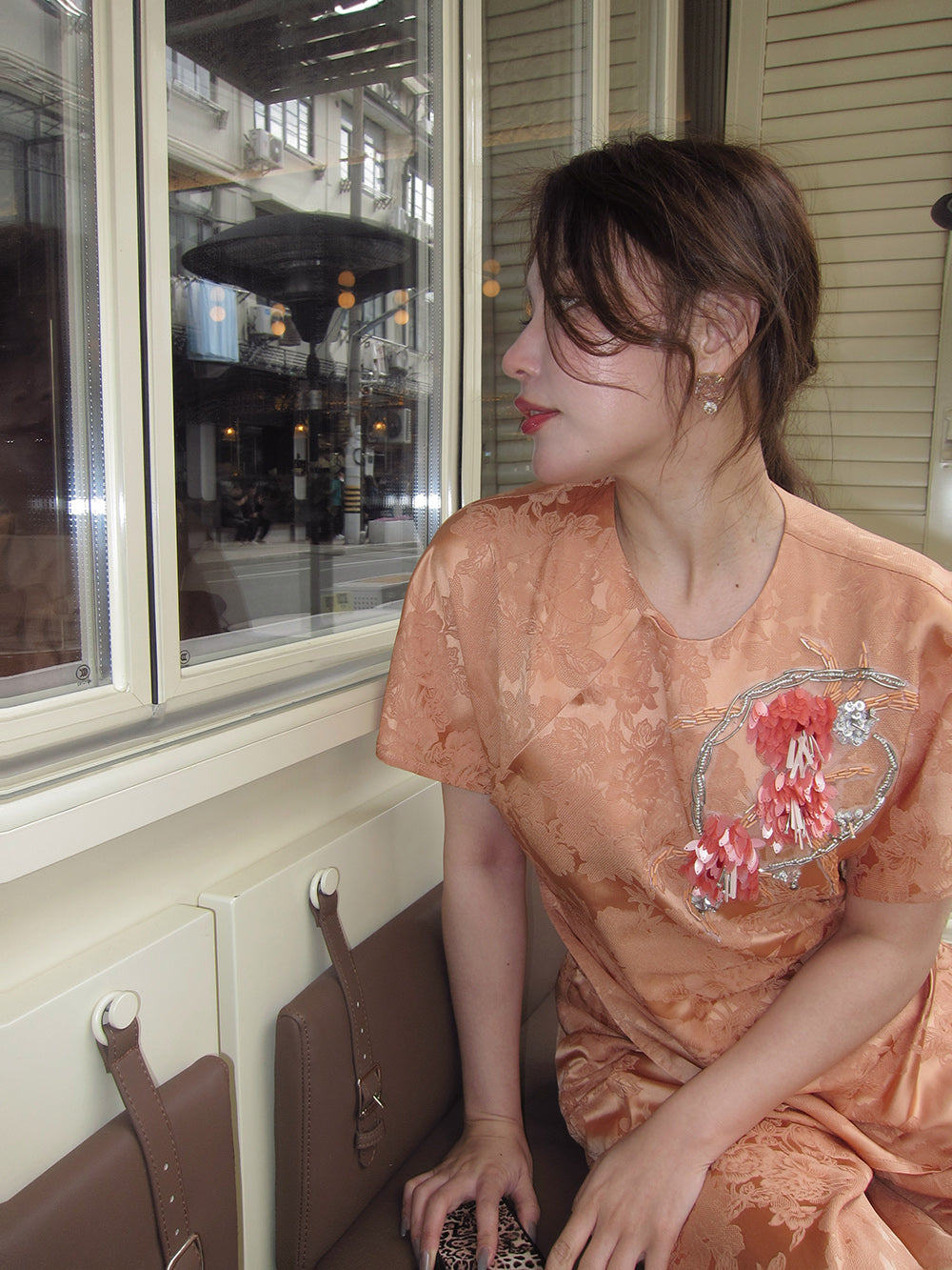 MUKZIN "Capsule Collection" Chinese Jacquard Top with 3D Peach Blossom Su Embroidery