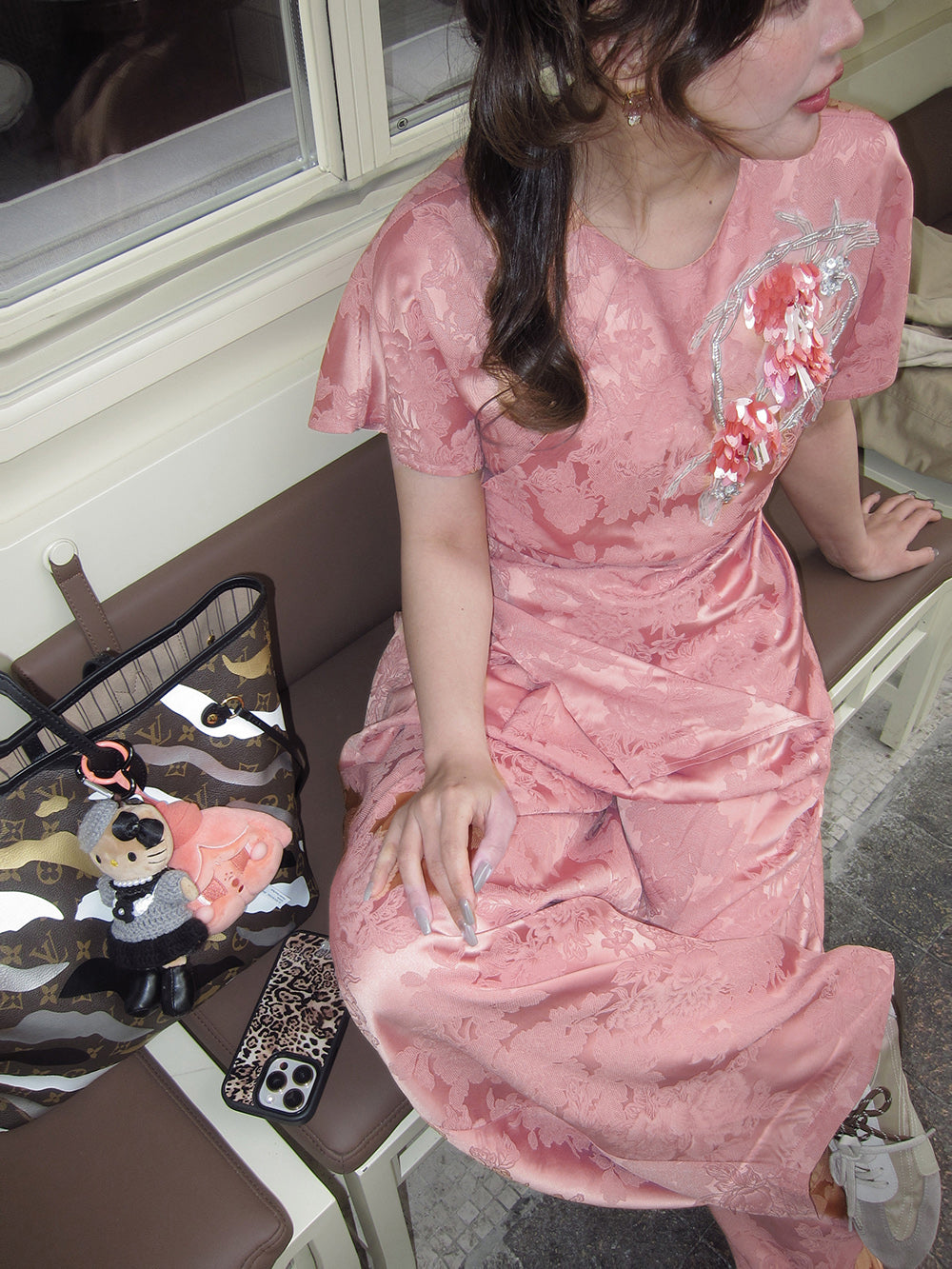 MUKZIN "Capsule Collection" Chinese Jacquard Top with 3D Peach Blossom Su Embroidery