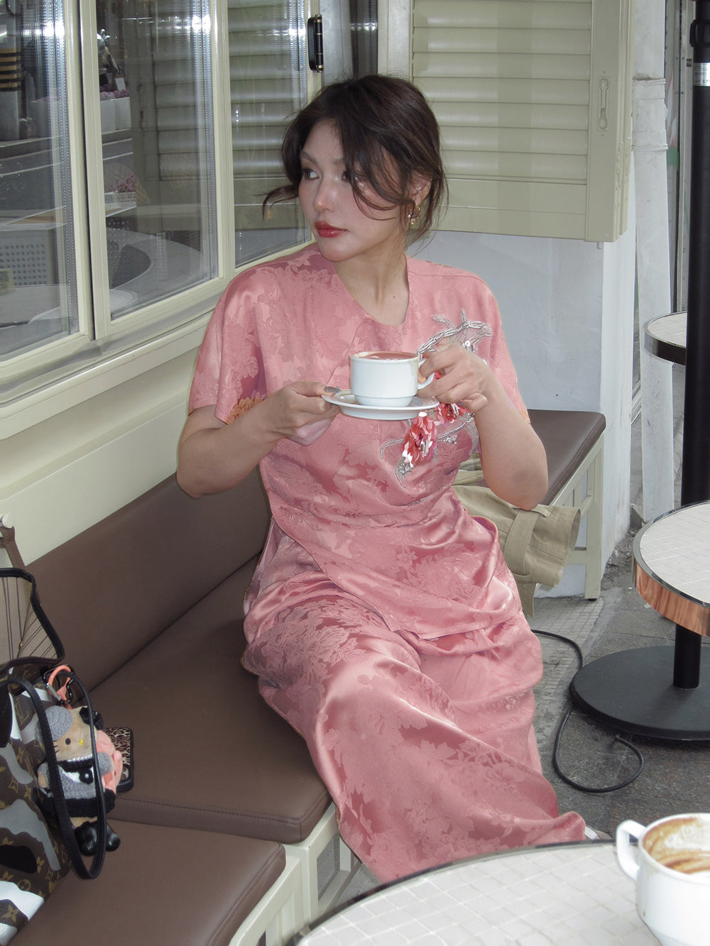 MUKZIN "Capsule Collection" Chinese Jacquard Trousers with 3D Peach Blossom Su Embroidery