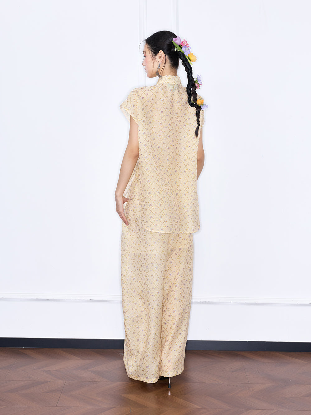 MUKZIN "Capsule Collection" New Chinese Style Yellow Embroidered Mulberry Silk Matching Set Shirt