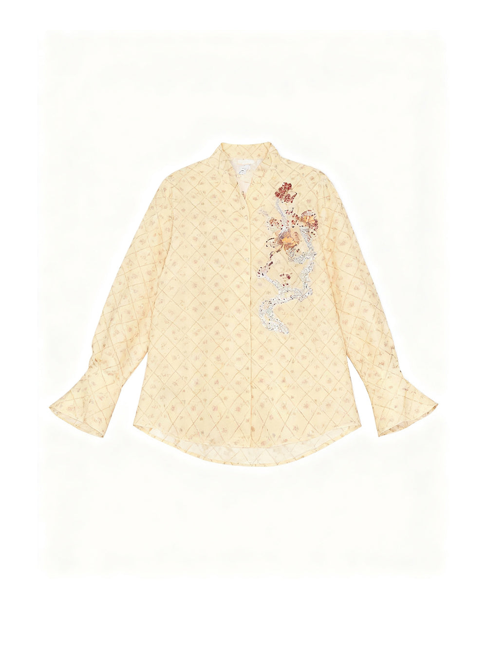 MUKZIN "Capsule Collection" New Chinese Style Yellow Embroidered Mulberry Silk Matching Set Shirt
