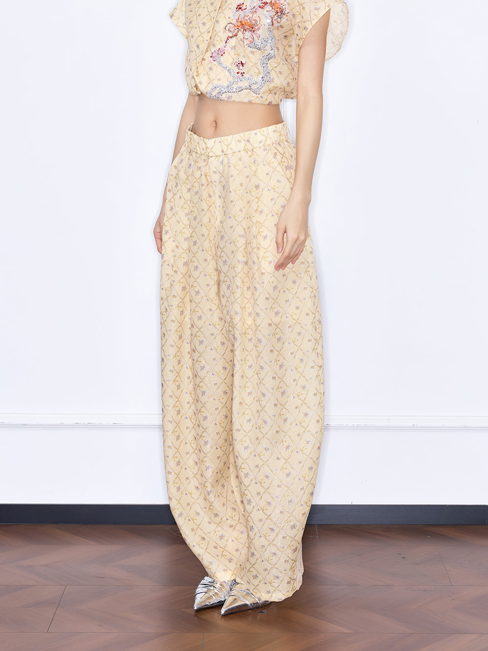 MUKZIN "Capsule Collection" New Chinese Style Yellow Embroidered Mulberry Silk Matching Set Trousers