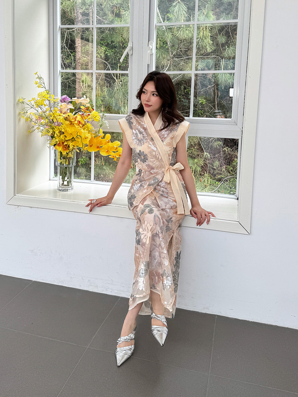 MUKZIN×"Capsule Collection" New Chinese Style Matte Sequin Embroidered Set Midi Skirt