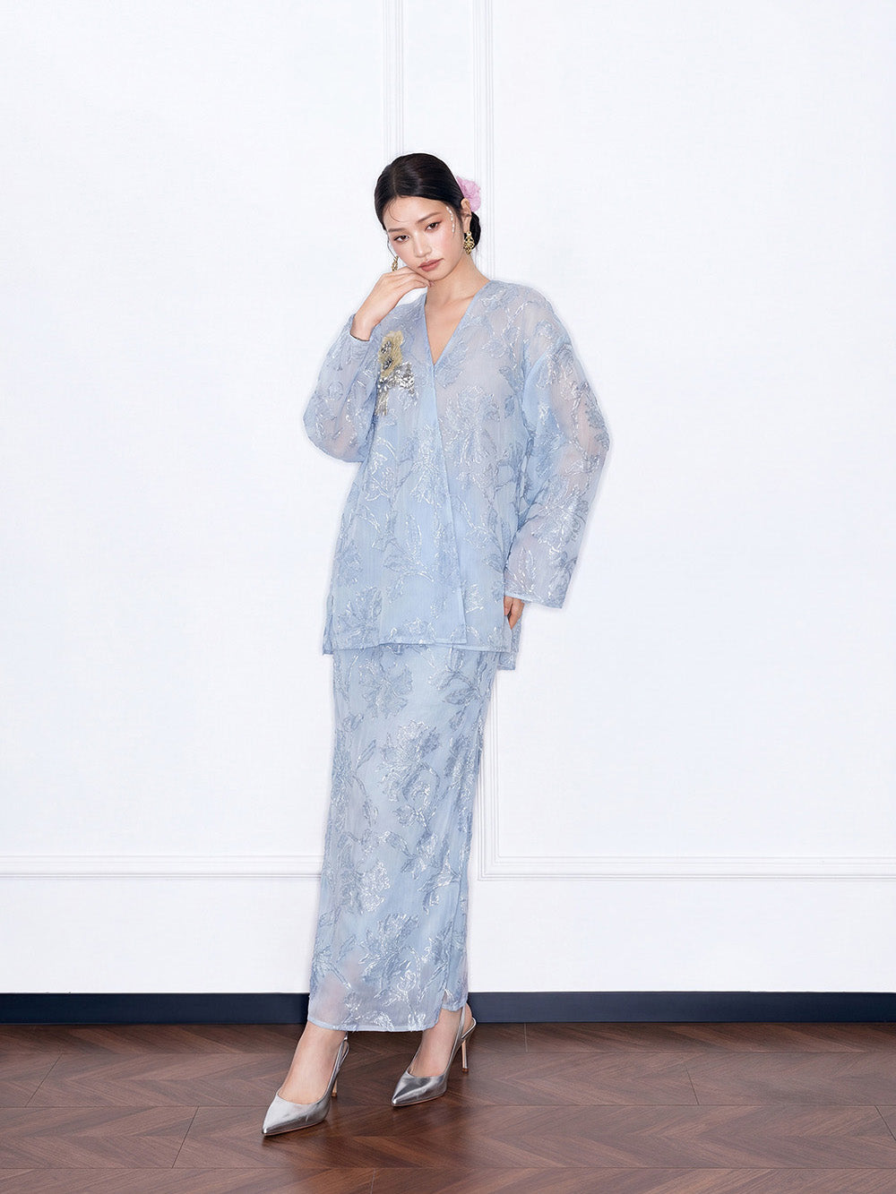 MUKZIN×"Capsule Collection" New Chinese Style Embroidered Loose Minimalist Blue Set Midi Skirt