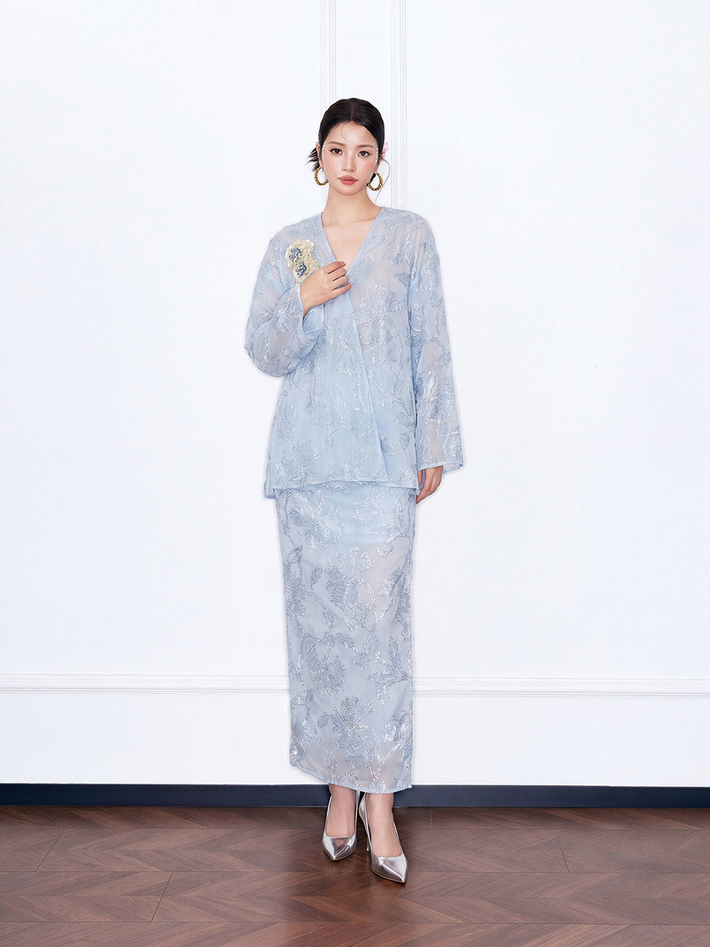 MUKZIN×"Capsule Collection" New Chinese Style Embroidered Loose Minimalist Blue Set Midi Skirt