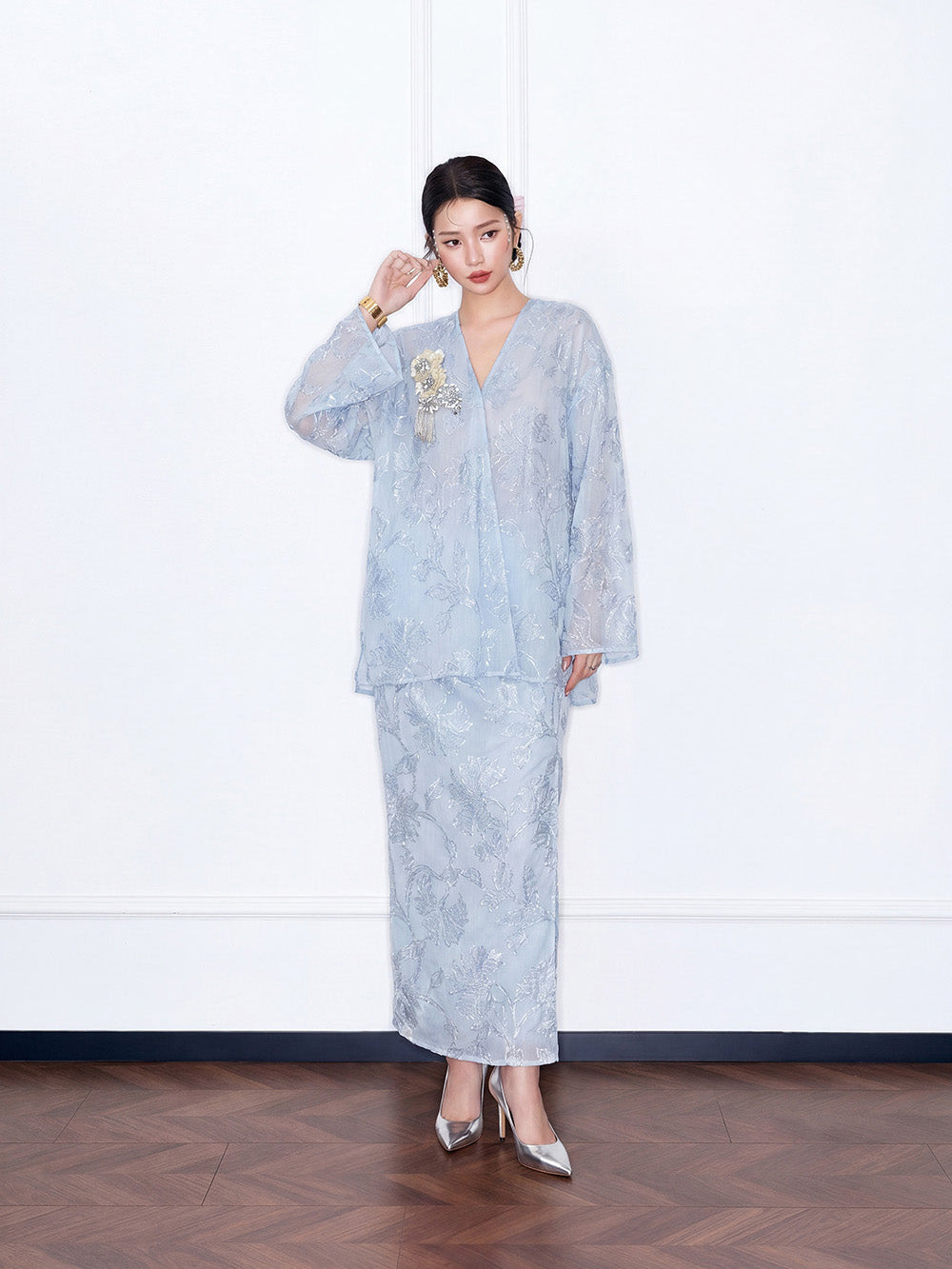 MUKZIN×"Capsule Collection" New Chinese Style Embroidered Loose Minimalist Blue Set Midi Skirt