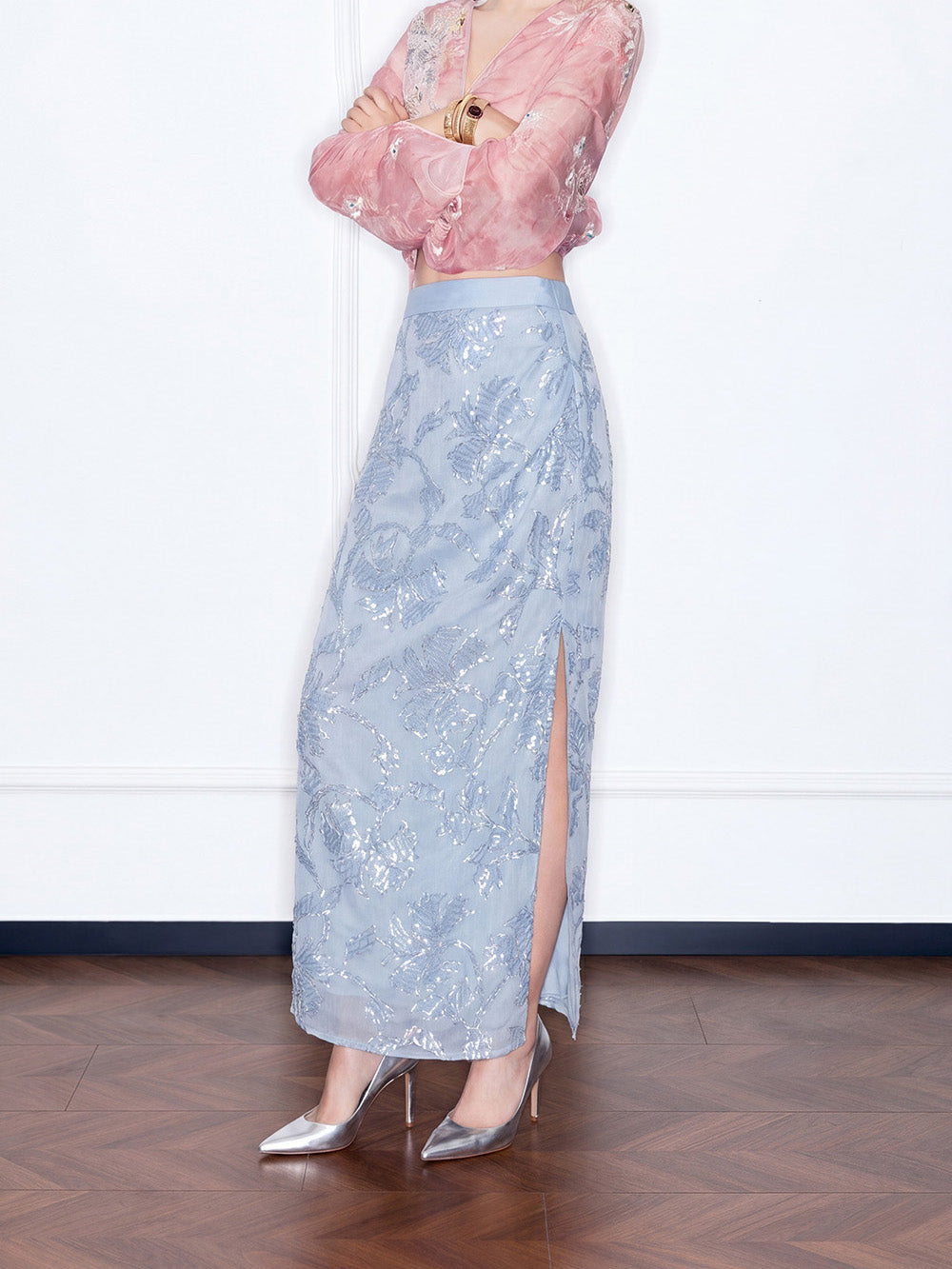 MUKZIN×"Capsule Collection" New Chinese Style Embroidered Loose Minimalist Blue Set Midi Skirt