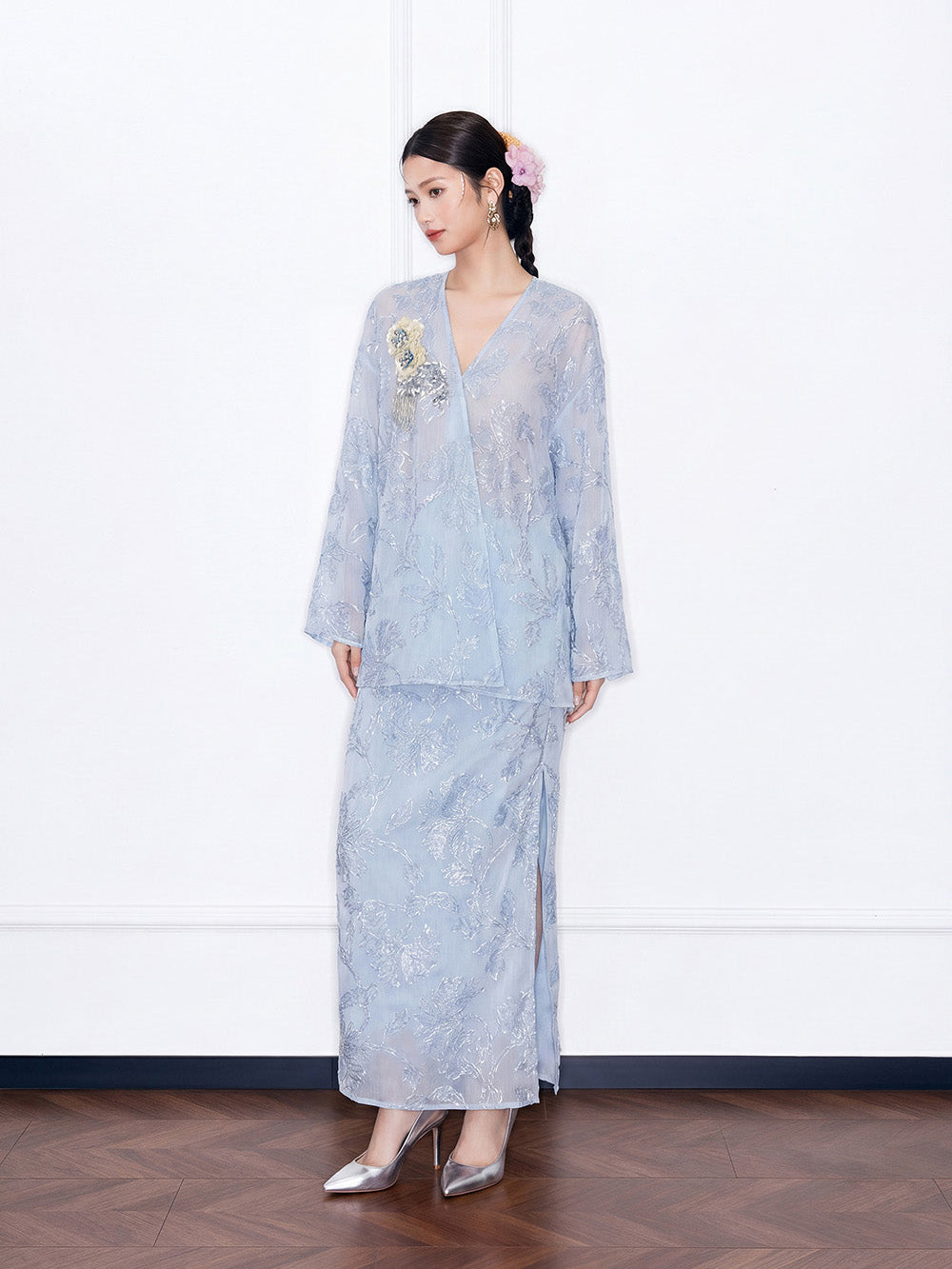 MUKZIN×"Capsule Collection" New Chinese Style Embroidered Loose Minimalist Blue Set Midi Skirt