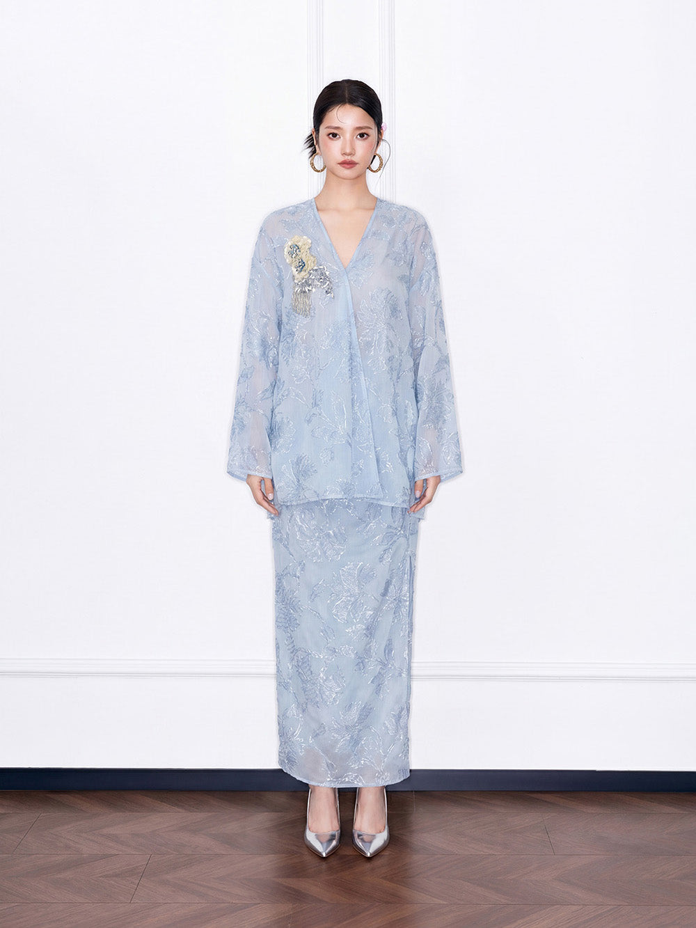 MUKZIN×"Capsule Collection" New Chinese Style Embroidered Loose Minimalist Blue Set Cropped Jacket