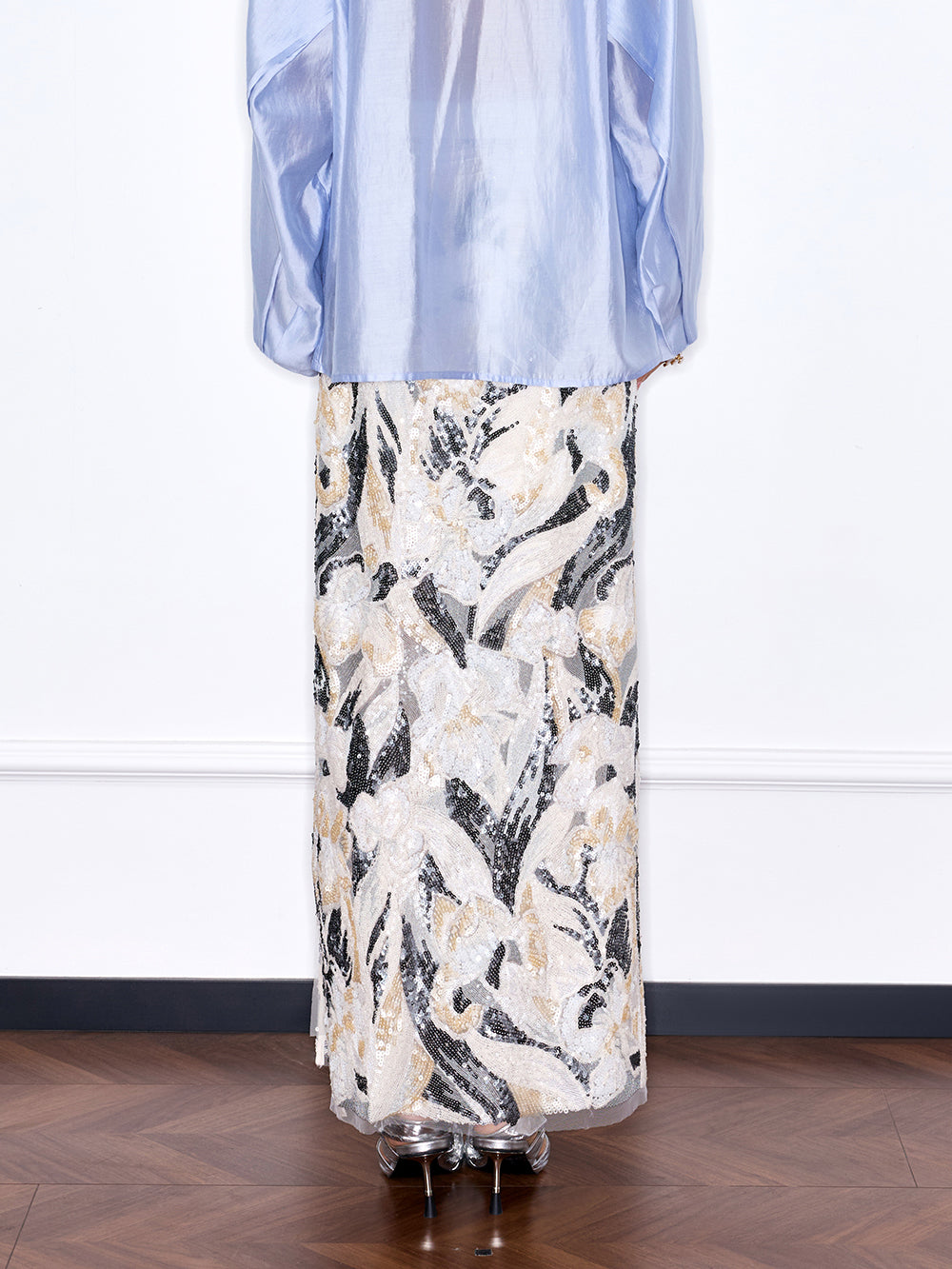 Capsule Collection “Fangfei” Oriental-Inspired New Chinese Style Sequin Midi Skirt