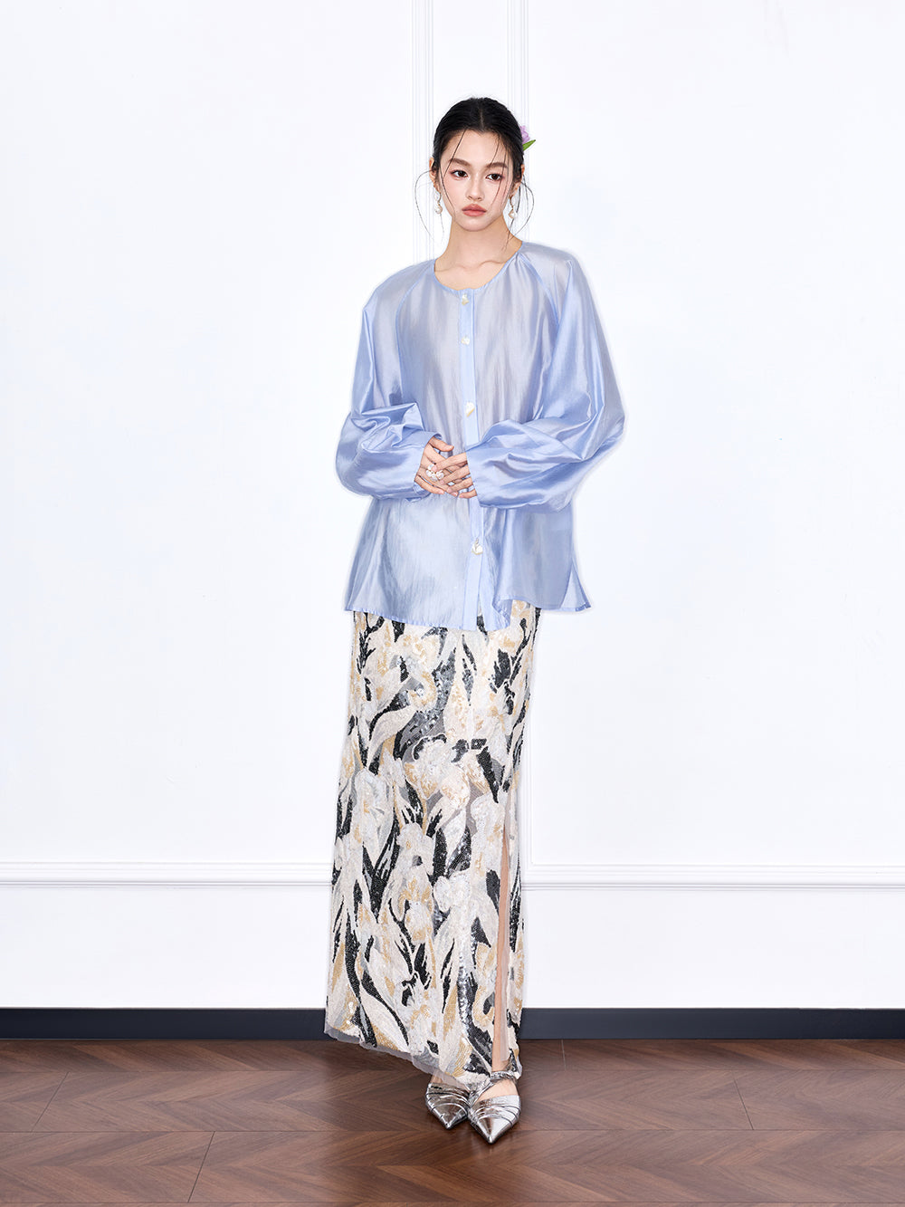 Capsule Collection “Fangfei” Oriental-Inspired New Chinese Style Sequin Midi Skirt