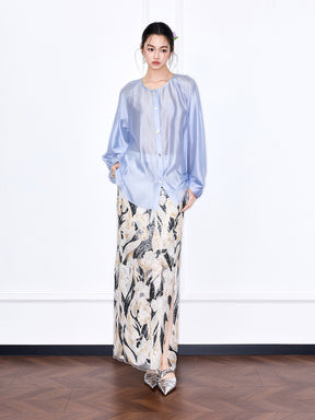 Capsule Collection “Fangfei” Oriental-Inspired New Chinese Style Sequin Midi Skirt