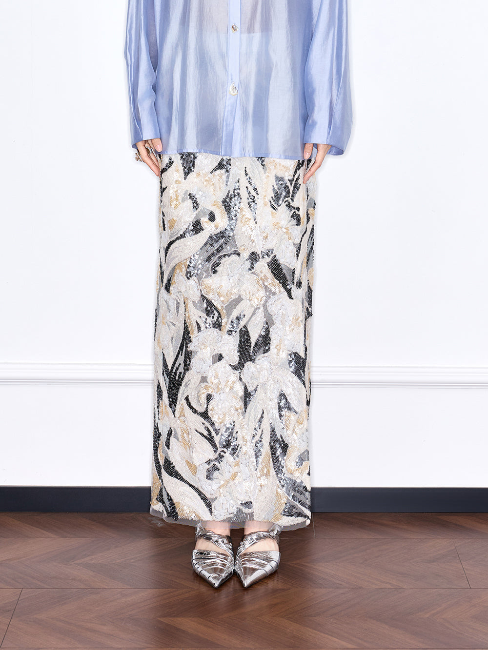 Capsule Collection “Fangfei” Oriental-Inspired New Chinese Style Sequin Midi Skirt