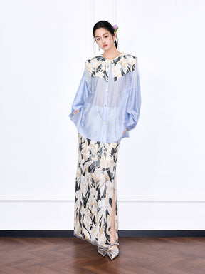 Capsule Collection “Fangfei” Oriental-Inspired New Chinese Style Sequin Midi Skirt