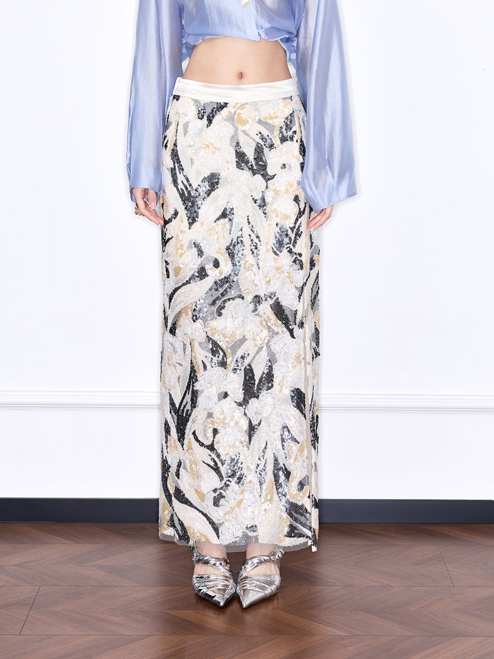 Capsule Collection “Fangfei” Oriental-Inspired New Chinese Style Sequin Midi Skirt