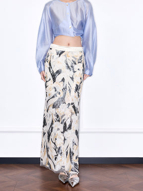 Capsule Collection “Fangfei” Oriental-Inspired New Chinese Style Sequin Midi Skirt