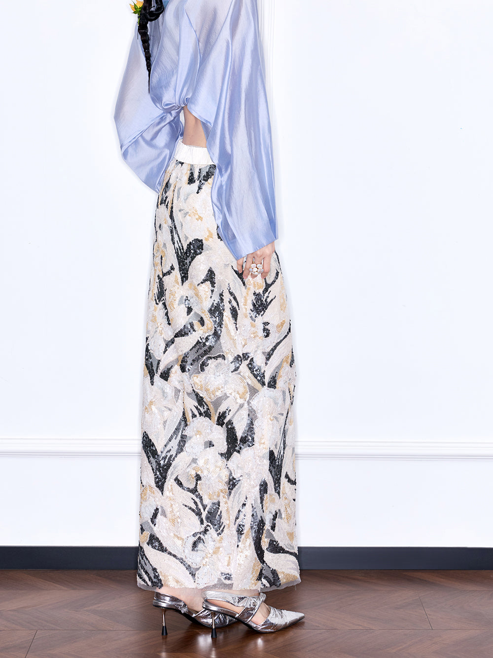 Capsule Collection “Fangfei” Oriental-Inspired New Chinese Style Sequin Midi Skirt