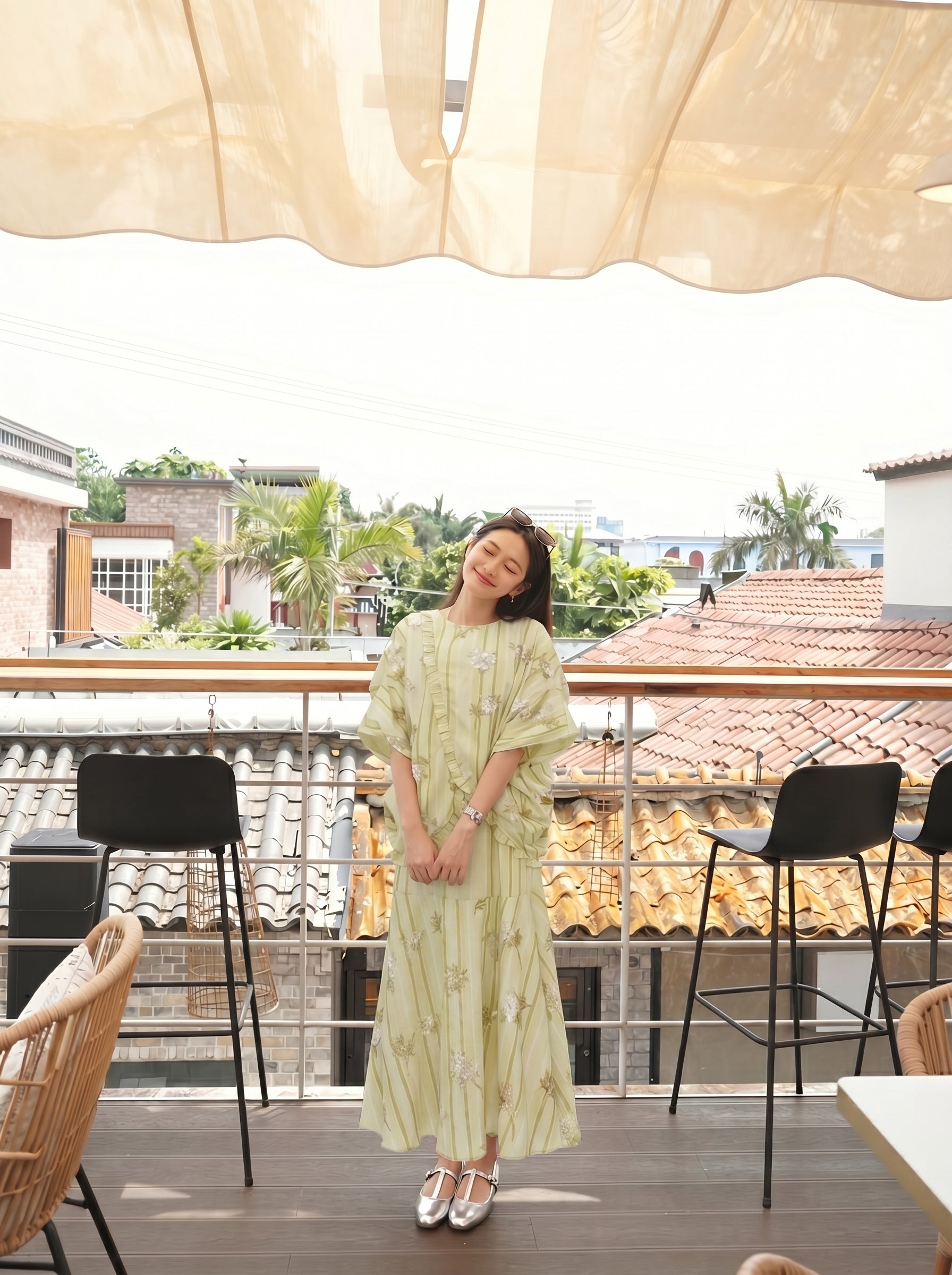 MUKZIN "Capsule Collection" New Chinese Style Two Piece Embroidery Ramie Green Dress