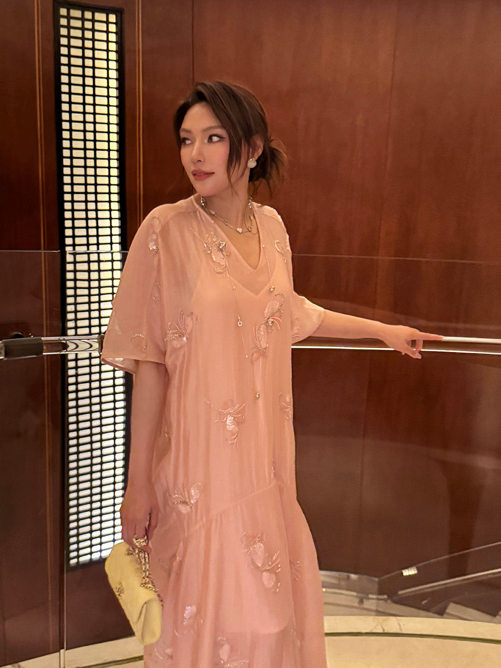 MUKZIN×"Capsule Collection" New Chinese Style Heavy Embroidered Designer Loose Pink Dress