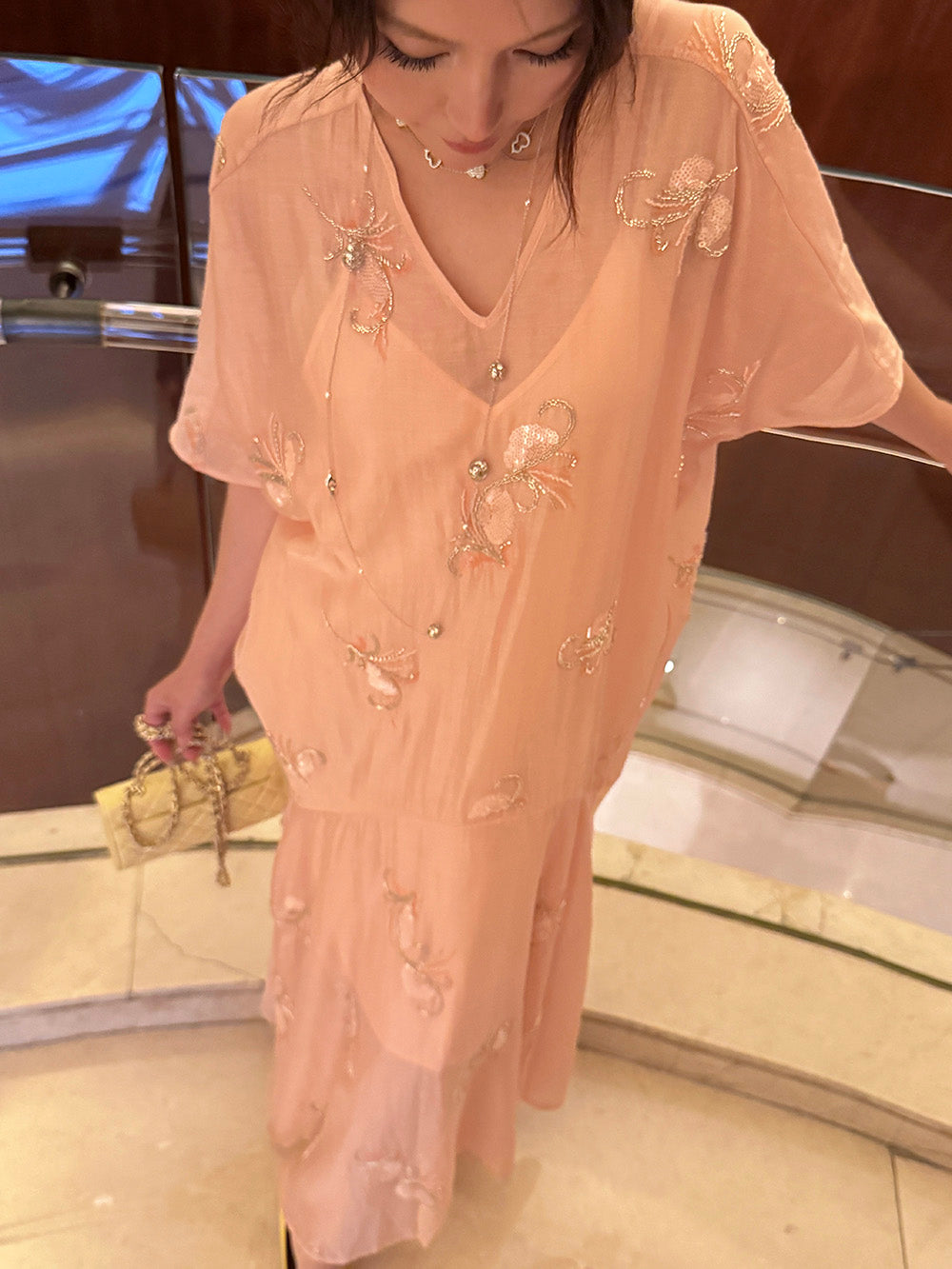 MUKZIN×"Capsule Collection" New Chinese Style Heavy Embroidered Designer Loose Pink Dress