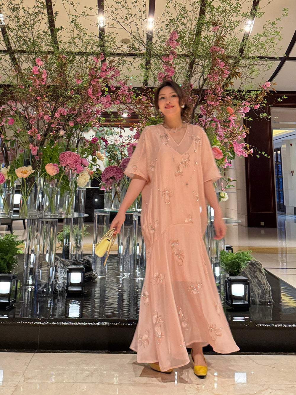 MUKZIN×"Capsule Collection" New Chinese Style Heavy Embroidered Designer Loose Pink Dress
