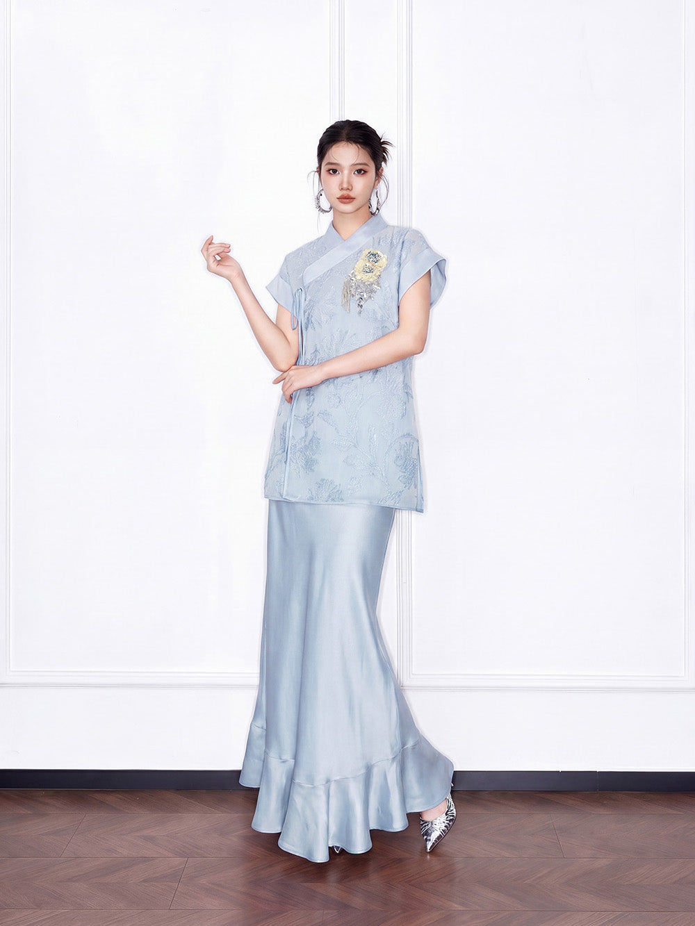 MUKZIN×"Capsule Collection" New Chinese Style Embroidered Loose Minimalist Blue Set Camisole Inner Top