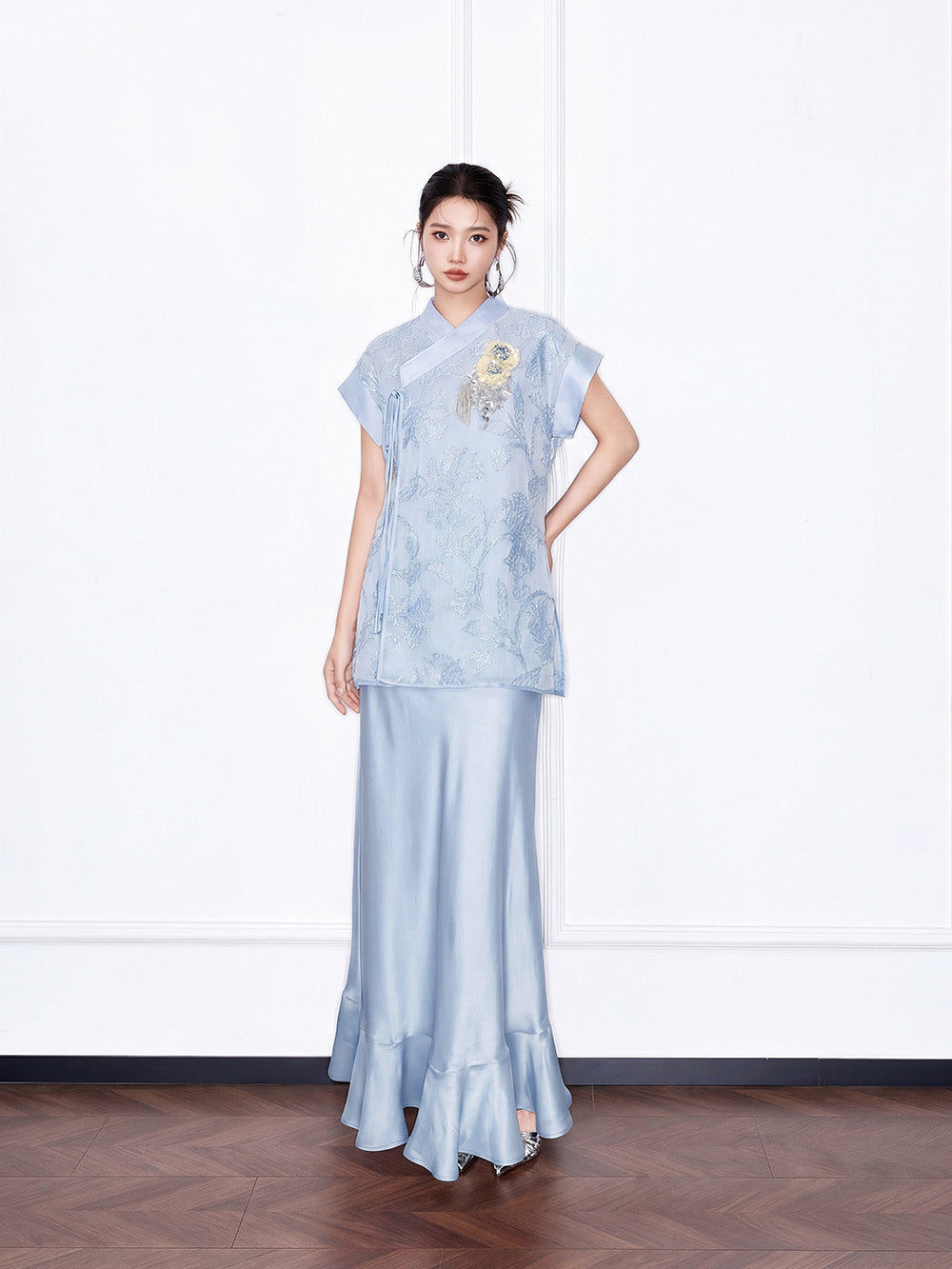 MUKZIN×"Capsule Collection" New Chinese Style Embroidered Loose Minimalist Blue Set Camisole Inner Top